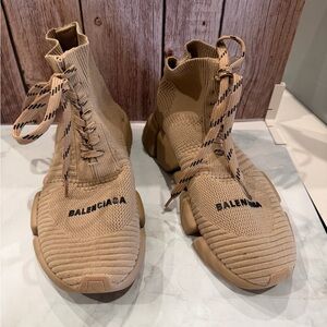 Balenciaga Beige Knit High-Top Sneakers